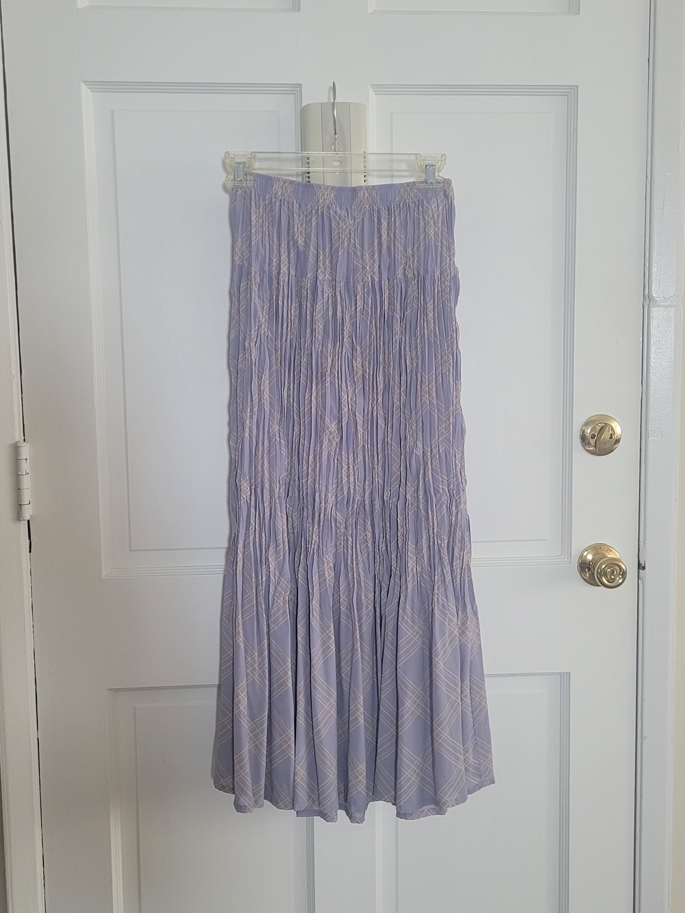 Ines De LA Fressange Lavender Plaid Maxi Skirt Size Small